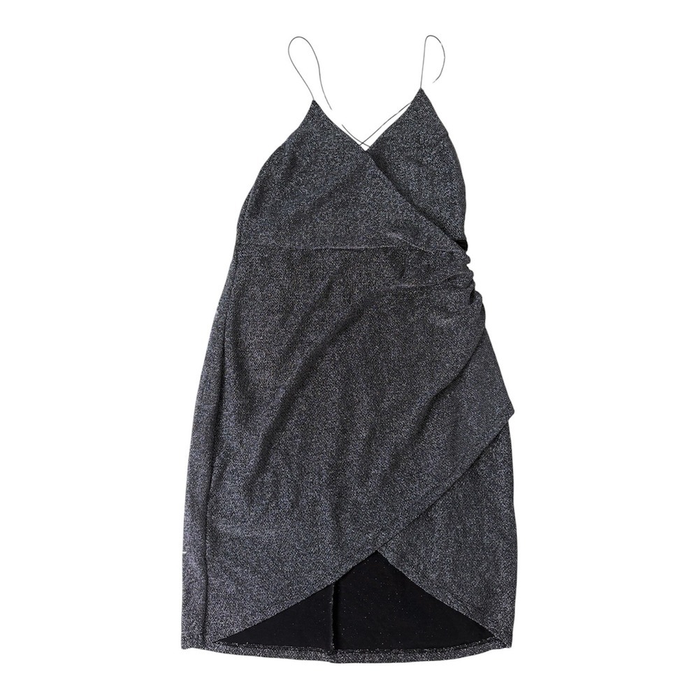 Forever 21 Silver Metallic Knit Wrap Mini Dress Backless Sparkly Party Large